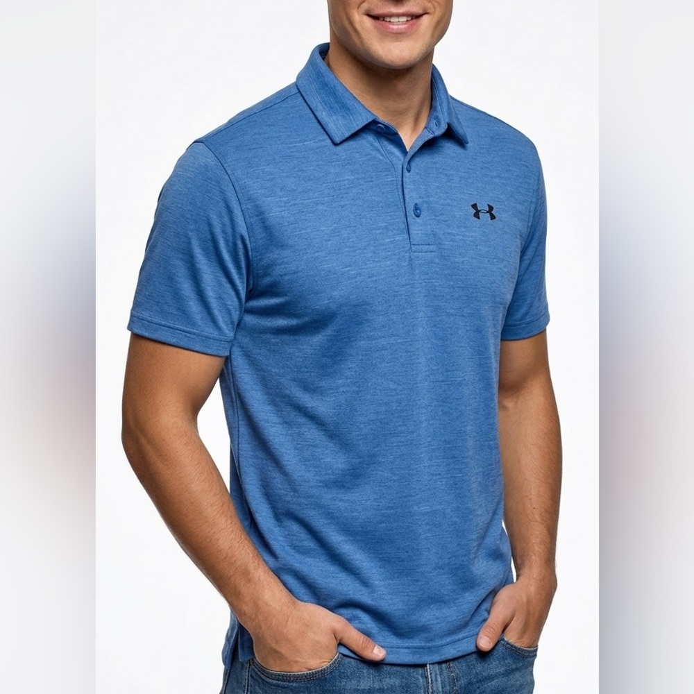 Under Armour HeatGear Polo Shirt Blue Short‎ Sleeve Golf Athletic Mens Medium